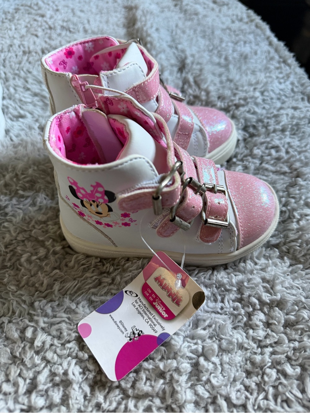 Minnie Mouse Pink Glitter High-Top Kids Shoes 5T
